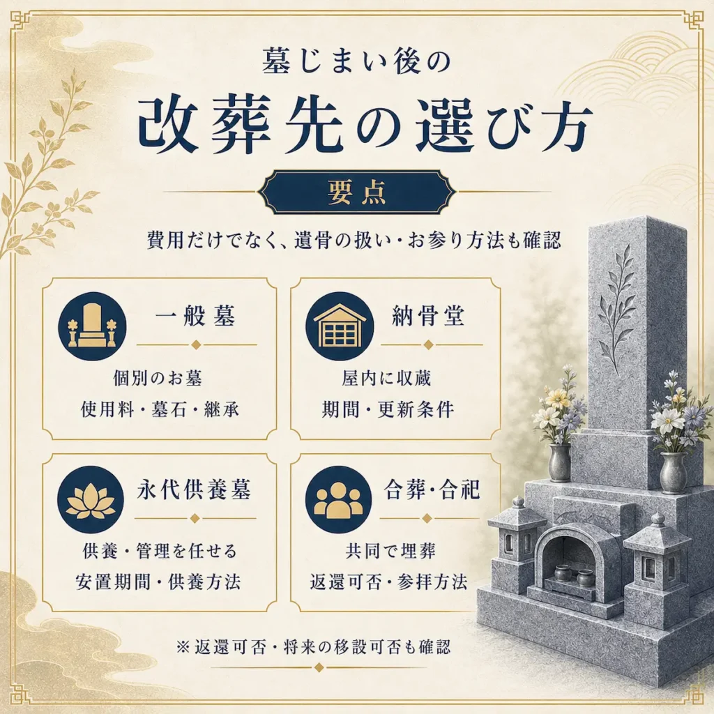 墓じまいの改葬先は費用だけで決めない_まとめ画像