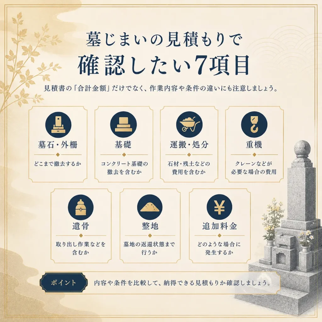 墓じまいの見積もりで確認したい7項目_まとめ画像