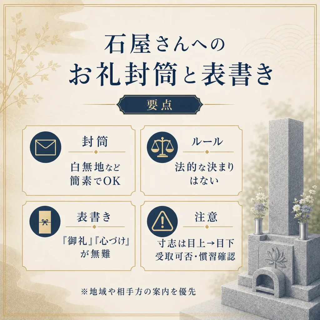 石屋さんへのお礼の封筒と表書き｜御礼・心づけ・寸志の使い分け_まとめ画像