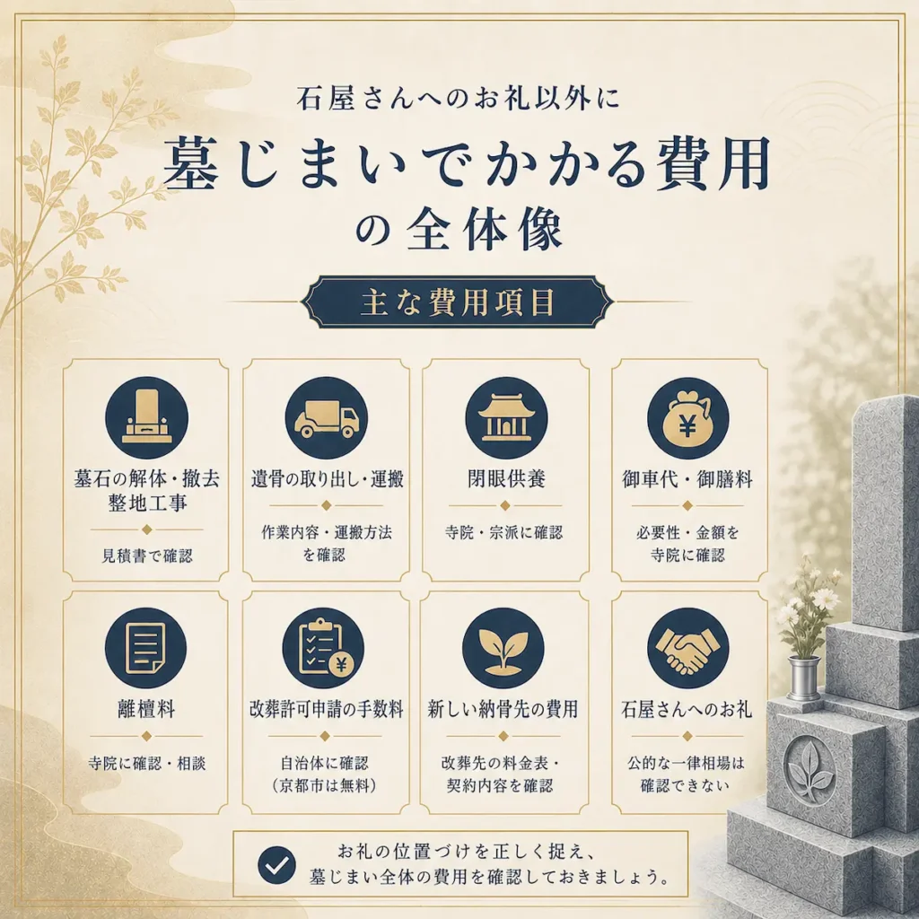 石屋さんへのお礼以外に墓じまいでかかる費用の全体像_まとめ画像