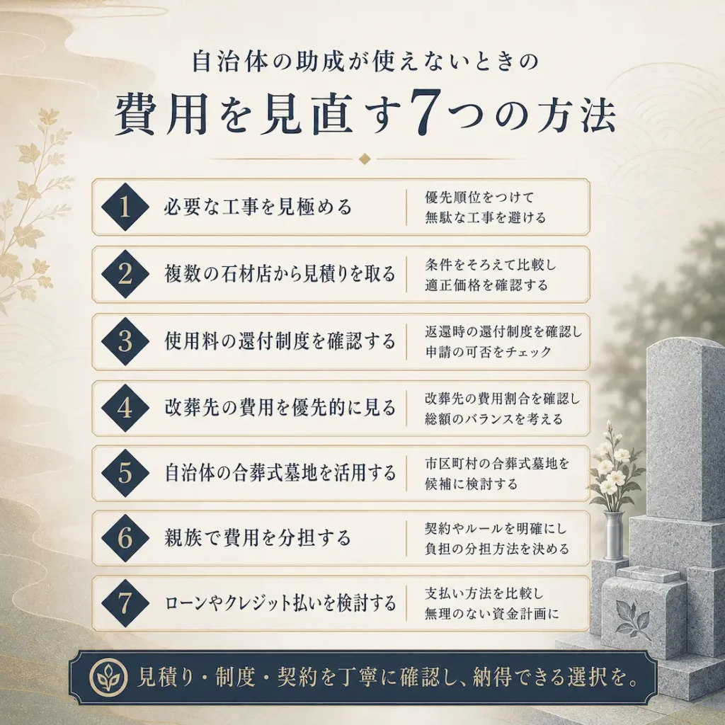 自治体の助成が使えないときに費用を見直す7つの方法_まとめ画像